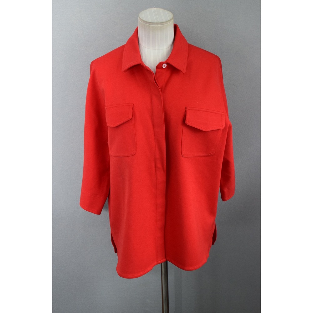 Ann Mashburn Shirt Medium Red 3/4 Sleeve Utility Button Down Womens Blouse